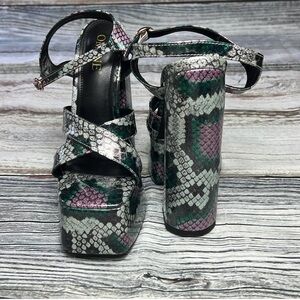 OMINE Women’s Platform 6.5” Heels – Purple/Silver/Green/Black – Size 6